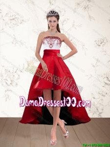 Pretty White And Wine Red High Low Strapless Group Buying Dama Dresses with Embroidery