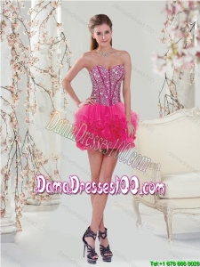 Trendy Beading and Ruffles Hot Pink Group Buying Dama Dresses for 2015