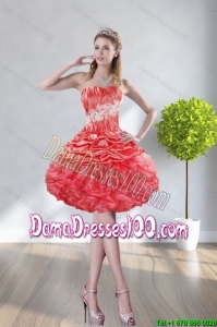 2015 Fall Beautiful Strapless Watermelon Red Dama Dresses With Appliques and Ruffles