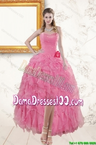 2015 Rose Pink Sweetheart Group Buying Dama Dresses with Beading and Ruffles