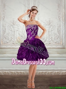 2015 Summer Beautiful Purple Strapless Dama Dresses For Quinceanera with Embroidery and Ruffles