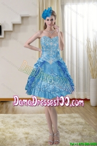 2015 Summer Beautiful Sweetheart Blue Dama Dresses with Embroidery
