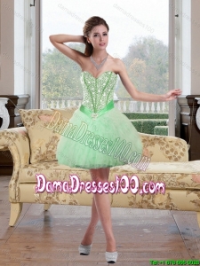 2015 Summer Inexpensive Beading and Ruffles Dama Dresses For Quinceanera in Apple Green