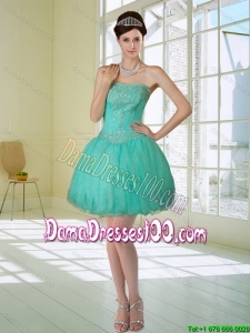 Apple Green Strapless 2015 Summer Dama Dresses For Quinceanera with Embroidery and Beading