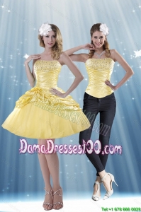 Delicate 2015 Summer Strapless Beading and Pick Ups Dama Dresses For Quinceanera in Yellow