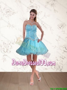 Junior Baby Blue Sweetheart Dama Dresses with Ruffles and Beading