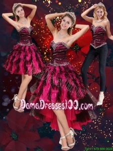 New Style Multi Color High Low Sweetheart Group Buying Dama Dresses with Beading and Ruffles