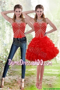 Wonderful 2015 Red Group Buying Dama Dresses with Beading and Ruffles