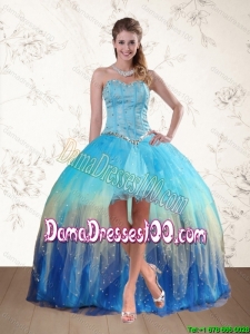 2015 Fall Sweetheart High Low Dama Dresses with Ruffles and Beading