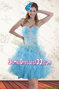 2015 Spring Baby Blue Sweetheart Group Buying Dama Dresses with Embroidery