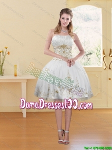 2015 Summer Fashionable White Strapless Dama Dresses For Quinceanera with Embroidery