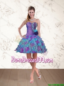 2015 Summer Sweetheart Beaded Multi Color Dama Dresses with Hand Made Flower