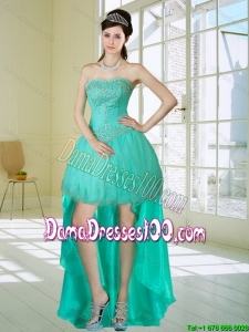 Apple Green Strapess High Low Dama Dresses with Embroidery and Beading
