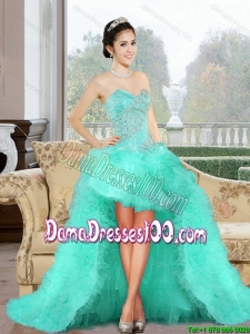 Luxurious 2015 SummerHigh Low Dama Dress with Appliques and Ruffles