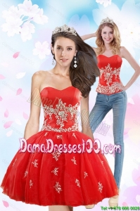 Luxurious 2015 Sweetheart Appliques Group Buying Dama Dresses in Red
