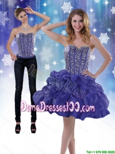 Modest 2015 Sweetheart Royal Blue Group Buying Dama Dresses with Beading and Ruffles