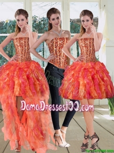 Modest Strapless Multi Color 2015 Dama Dresses with Beading and Ruffles