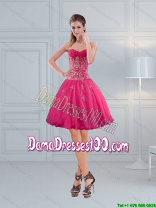 Perfect Sweetheart Hot Pink Dama Dresses with Embroidery and Beading 2015 Summer