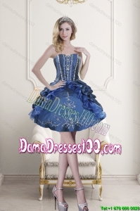 Popular Sweetheart Blue Embroidery and Beading Group Buying Dama Dresses for 2015