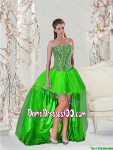 Wholesales High Low Beading Dama Dresses in Spring Green for 2015