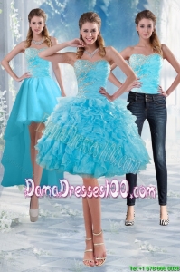 2015 Delicate Sweetheart Baby Blue Dama Gown with Appliques and Ruffles