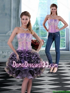 2015 Luxurious Strapless Dama Dress with Appliques and Ruffles