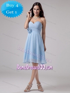 Light Blue Quinceanera Damas Dresses with Hand Made Flower and Ruche