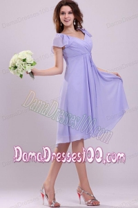 2014 Affordable Empire Cap Sleeves Lavender Ruching Dama Dress
