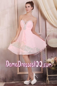 Baby Pink Empire Sweetheart Short Dama Dress with Beading