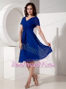 Cheap Royal Blue V-neck Short Sleeves Dama Dress