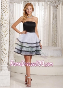 Ruffled Layers A-line Customize Dama Dress With Black and White For Summer