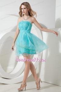 Light Blue Mini-length Short Strapless Organza Dama Dress