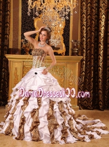 Gorgeous Ball Gown Strapless Brush Train Taffeta and Zara White Quinceanera Dress