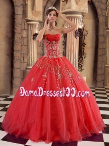Red Ball Gown Floor-length Organza Beading Quinceanera Dress