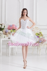 A-line Rhinestone Sweetheart Knee-length Dama Dress in White