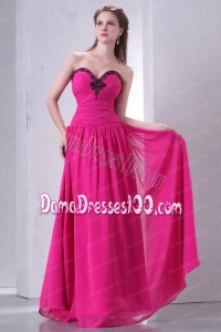 Hot Pink Empire Sweetheart Dama Dress with Beading