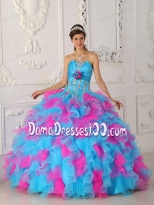 Multi-color Ball Gown Strapless Floor-length Organza Appliques and Hand Flower Quinceanera Dress