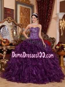 Purple Ball Gown Sweetheart Floor-length Organza Sequins Quinceanera Dress