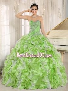 Spring Green Beaded Bodice and Ruffles Custom Made For 2013 Quinceanera Dress