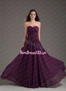 2014 Popular Dama Dress Sweetheart Empire Dark Purple Ruching Chiffon
