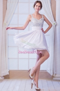 White A-line Straps Mini-length Chiffon Beading Dama Dress