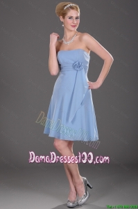 Popular Strapless Short Dama Dresses with Hand Made Flowers
