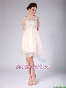 Luxurious Lace Scoop Short Baby Pink Dama Dresses for 2016