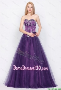 Popular A Line Sweetheart Lace Up Dama Gowns in Purple for 2016