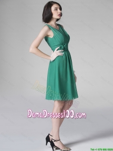 Hot Sale Scoop Green Dama Dresses with Hand Made Flowers for 2016