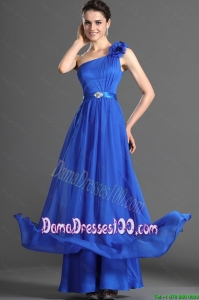 Luxurious Beading and Hand Made Flowers Dama Dresses in Blues for 2016