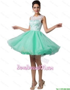 Elegant Laced Scoop A Line Dama Dresses in Apple Green