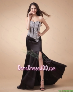 Fashionable Column Sweetheart Beaded Dama Dresses with High Slit