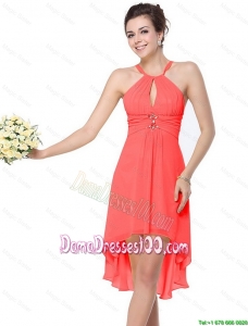 Luxurious High Low Beaded Dama Dresses with Criss Cross