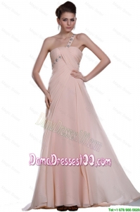 Discount Beaded Brush Train Dama Gowns with One Shoulder